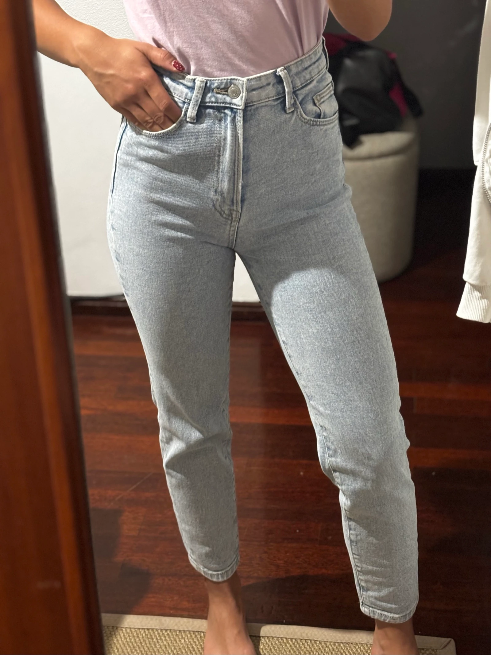 Calças ganga mom slim Stradivarius 